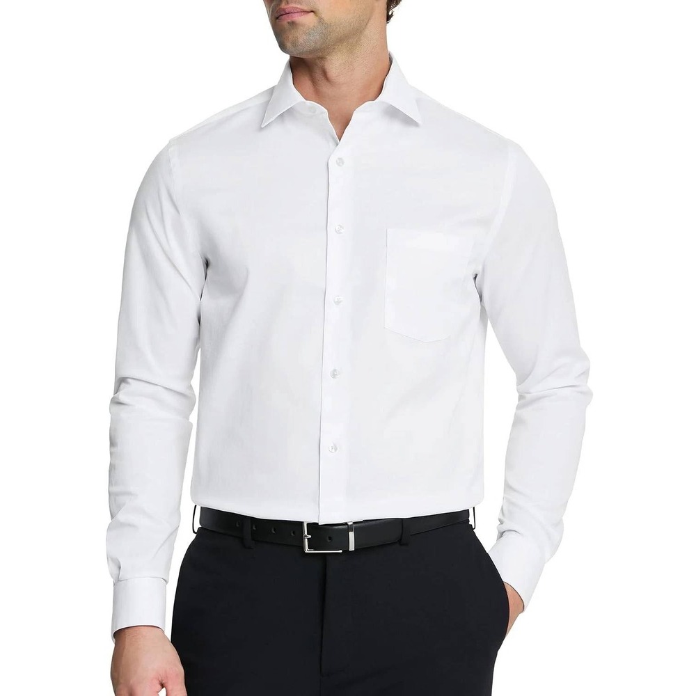 NWT Van Heusen Dress Shirt Men's L 16.5 32/33 White Cotton Blend Fitted Stretch